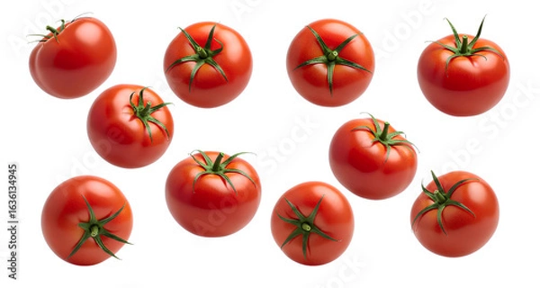 Obraz flying tomato vegetable set, multiple views isolated on white and transparent background png, social medai post design, food post, social media photography