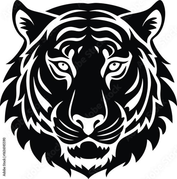 Fototapeta Lion head tattoo vector illustration with tribal design and wild feline power symbol