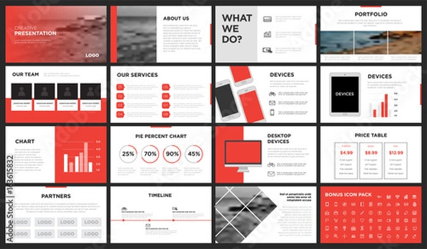 Obraz Red and white modern presentation template. You can use it presentation, flyer, leaflet, corporate report, marketing, pitch, annual report, catalog.