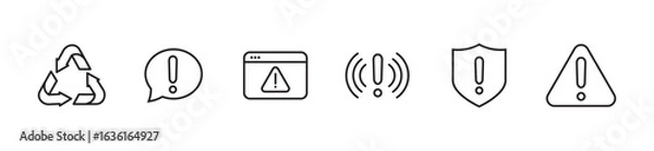 Fototapeta Exclamation mark, alert, warning and error concept editable stroke outline icons set isolated on white background flat vector illustration. Pixel perfect.