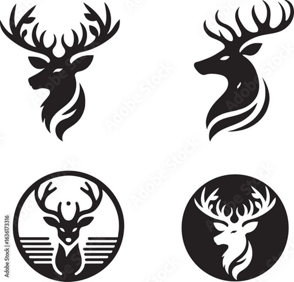 Fototapeta Black deer head silhouette vector with tribal illustration design