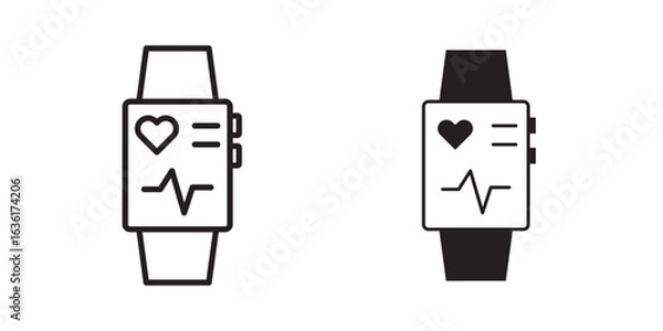 Fototapeta Digital Health Tracker icon. Fitness tracker smart watch and telemedicine concept editable stroke outline icon isolated on white background flat vector illustration