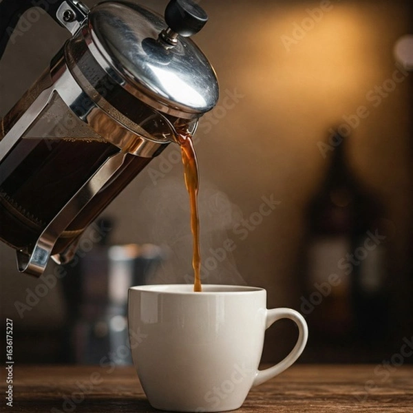 Fototapeta Cafetera francesa sirviendo un café