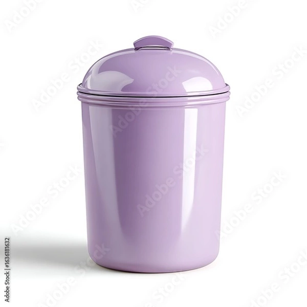 Obraz one pastel lavender metal trash can with matching lid centered on white background for eco-friendly bins collection, home supplies store thumbnails, or decorative cleaning tools graphics