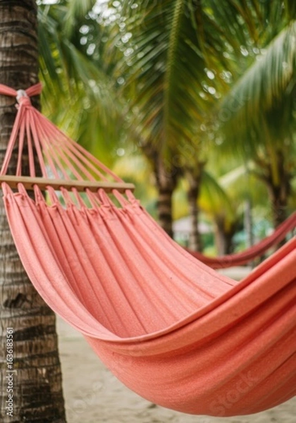 Obraz Relaxing Pink Hammock Between Palm Trees on a Tropical Beach