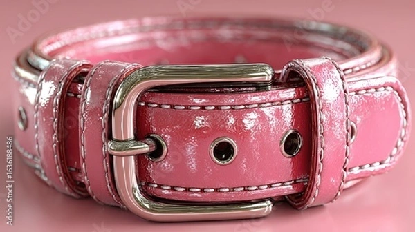 Fototapeta Pink shiny belt with silver buckle displayed against a vibrant background