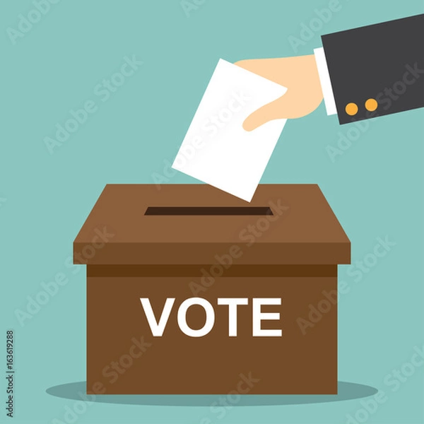 Obraz vote , election. hand putting paper in the ballot box. democracy vector illustration.