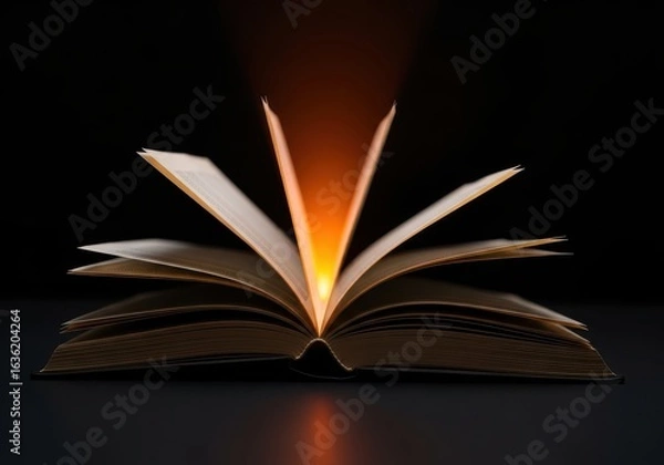 Obraz Open book with light shining from the pages on a dark background