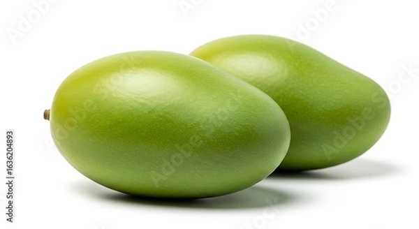 Obraz Two ripe green mangoes on a white background