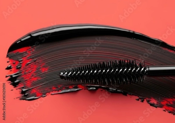 Obraz Black mascara brush and smear isolated on white background in studio shot