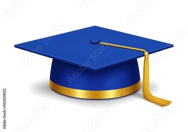 Fototapeta Illustration of a blue graduation cap with a golden tassel representing academic achievement and the successful completion of studies