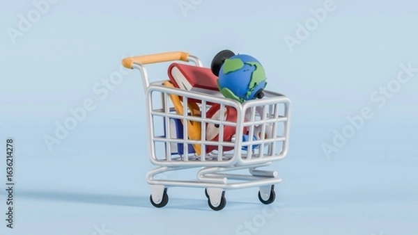 Obraz Back to school concept - school objects falling into shopping trolley
