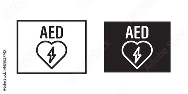 Fototapeta Defibrillator Icon vector illustration stroke and fill on white background. Seto of AED emergency defibrillator icon sign symbol. First aid Automated external defibrillator.