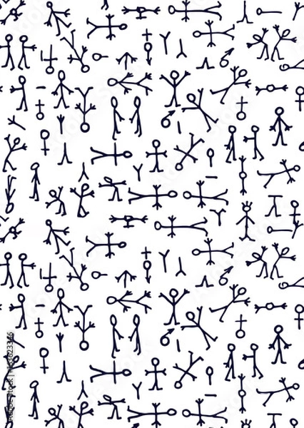 Fototapeta Drawing figurines of little people on a white background. Vector
