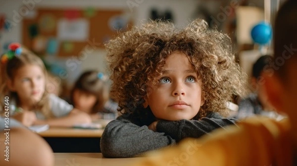 Fototapeta Engaged student observing teacher in classroom setting education children’s learning environment