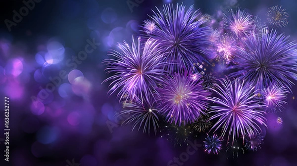 Fototapeta Purple Fireworks Display Against a Dark Night Sky