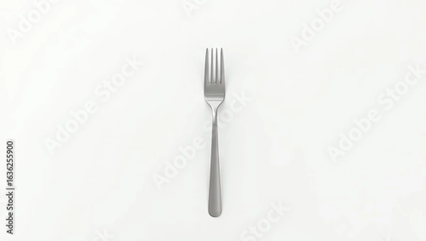 Obraz A metallic fork on a white surface.