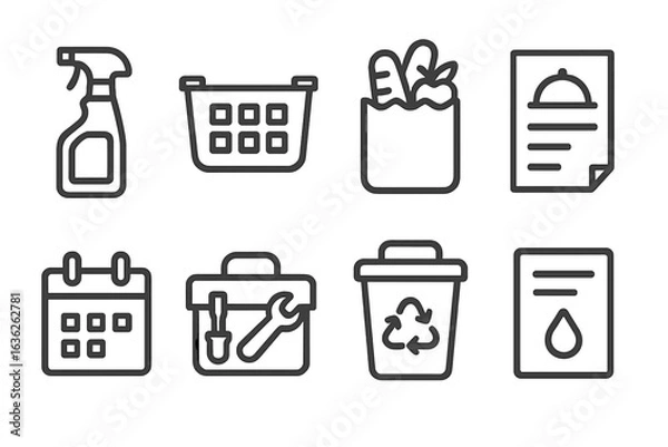 Fototapeta Organizing essential household items for efficient cleaning and waste management on a modern table