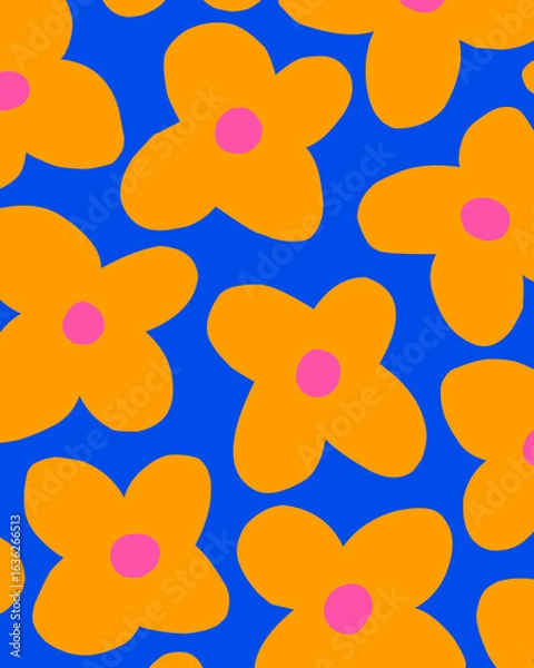 Obraz seamless orange flowers with blue background
