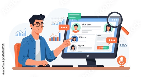 Obraz Man Analyzing Social Media Engagement and Seo Optimization Strategy