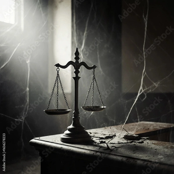 Fototapeta Antique balance scale covered in dust and cobwebs