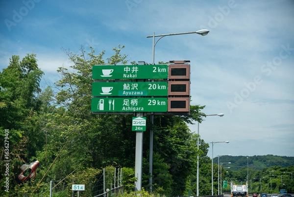 Obraz 夏の高速道路と標識