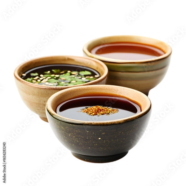 Fototapeta Bowls with Various Types of Sauce Isolated on White Background