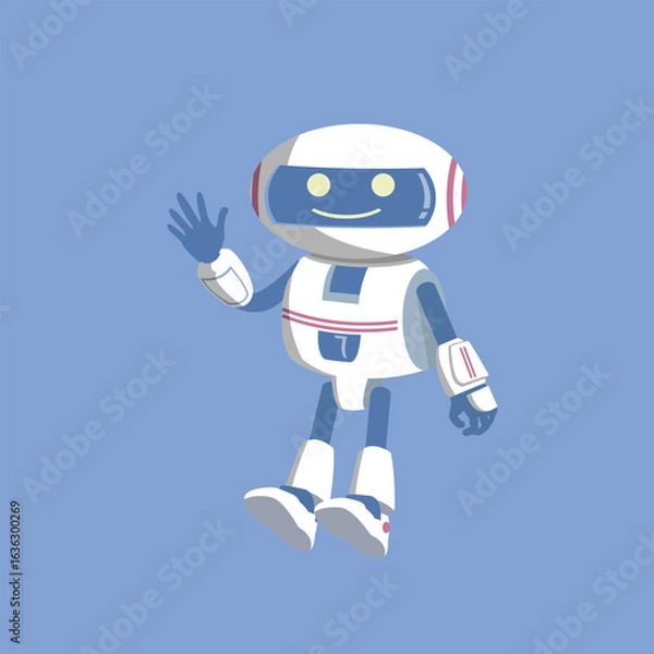 Fototapeta Friendly AI Robot Character Waving, Flat Vector Illustration
