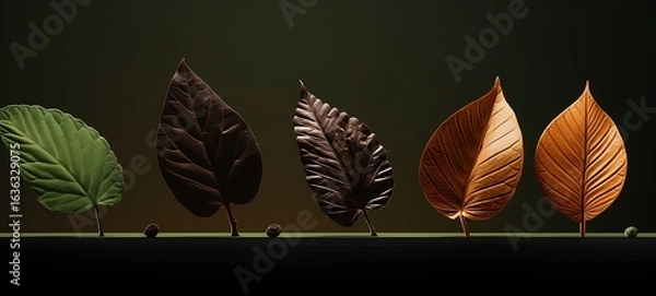 Fototapeta british rewilding 5 chocolate leaves, made from paper cut and layered, ai generative
