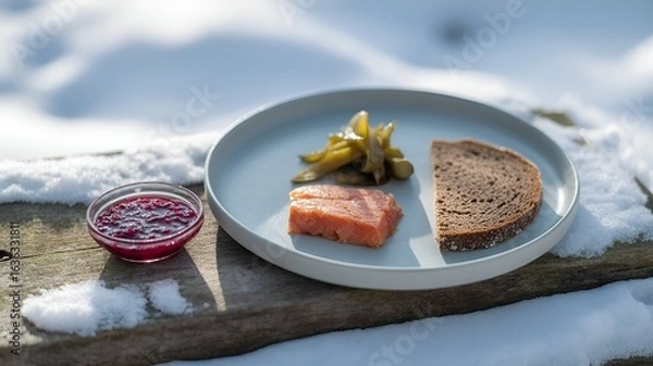 Fototapeta A simple and appetizing serving of food on a plate in the winter season.