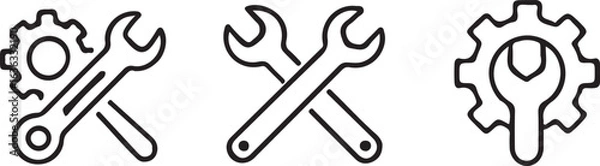 Fototapeta Engineering and Technical Support Icons Featuring Wrenches and Gears for Mechanical Solutions and Machine Maintenance Vector Illustration