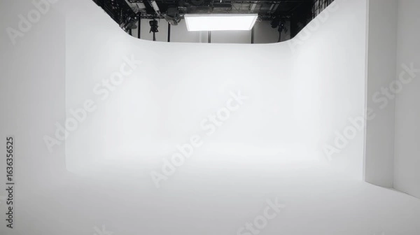 Fototapeta Expansive White Cyclorama Studio Contrasted by Black Ceiling Lighting Grid.