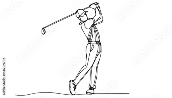 Fototapeta Continuous one single minimal line drawing golf player
