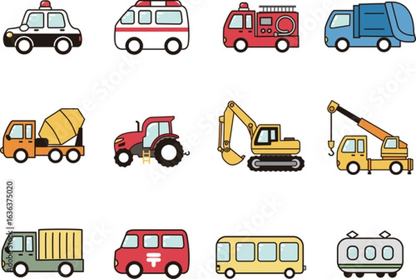 Obraz はたらく車のかわいいアイコンセット
