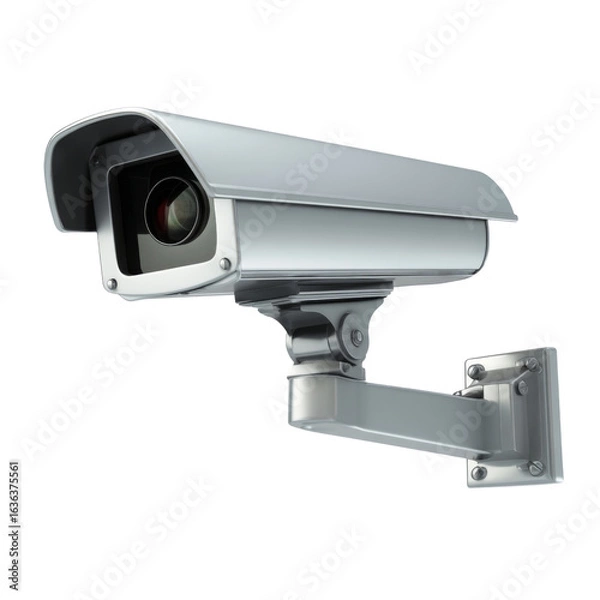 Fototapeta Surveillance camera mounted on wall, designed for security monitoring. This device captures video footage for safety and protection in various environments