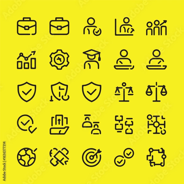 Fototapeta Business and Success Icon Set Line Art with a Yellow Background