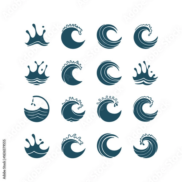Fototapeta Ocean Wave Crests and Water Splashes Icon Set