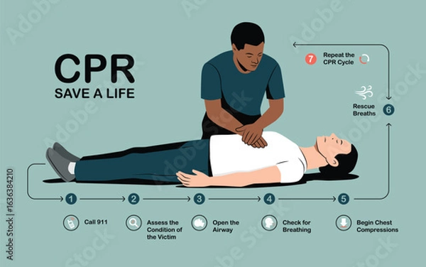 Obraz Step by step CPR life saving guide