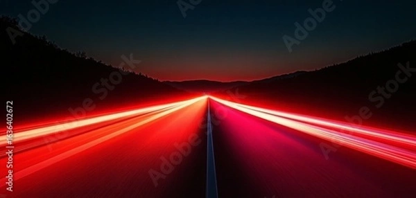 Fototapeta vibrant light road at night. Streaks of vibrant light road. dynamic energy of movement and speed. concept travel, journey, and futuristic technology.	
