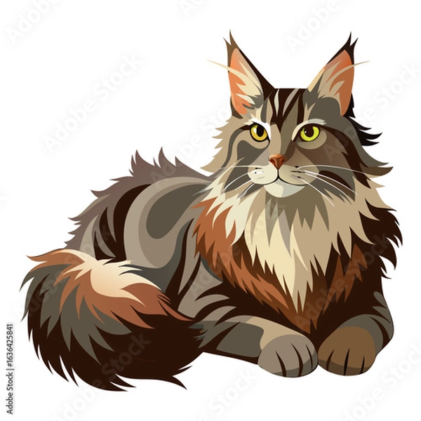 Fototapeta vector illustration of maine coon, lying down, abstract