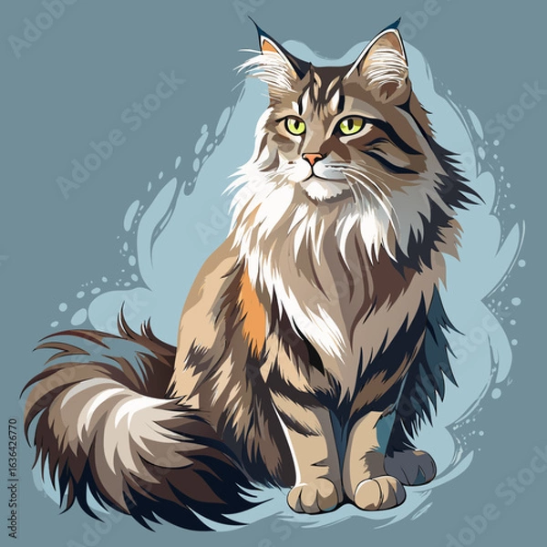 Obraz vector illustration of maine coon, climbing, watercolor