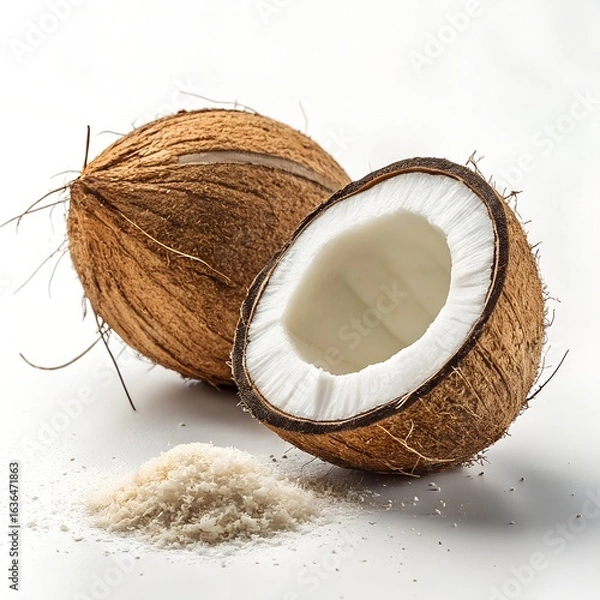 Obraz Coconut Isolated on White Background  Studio Product Photography of Fresh Tropical Fruit