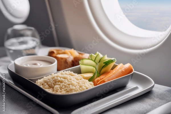 Obraz Sensory-Friendly Airline Meal with Couscous and Fresh Veggies — Calming and Mild In-Flight Dining