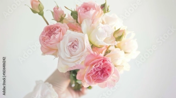 Fototapeta Elegant White Background Flower Still Life Art Photography: Capturing the Timeless Beauty of Blooms, From Delicate Petals to Vibrant Hues – A Fusion of Minimalism and Artistry for Galleries, Home Deco