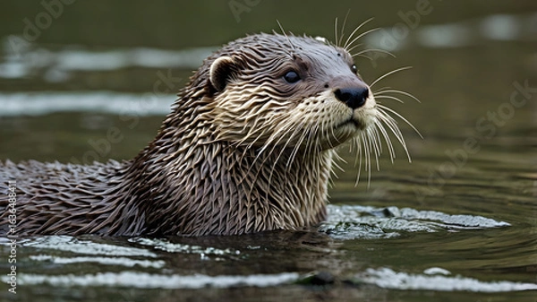 Fototapeta Basking on a sun-warmed rock, the Otter carefully grooms its dense fur with delicate paws.