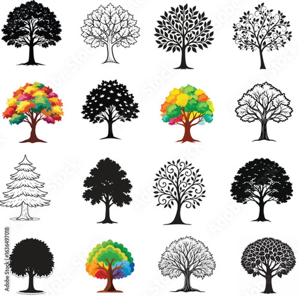 Fototapeta Tree Icon Set – 16 Nature EPS Vector Illustrations