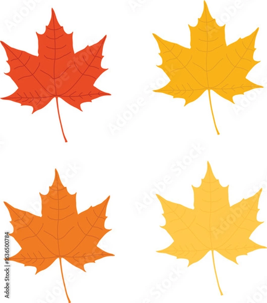Fototapeta Autumn Maple Leaves Set – Colorful Fall Foliage Vector Illustration, A beautiful set of colorful maple leaves in autumn shades. Ideal for seasonal decorations, greeting cards, scrapbooking,