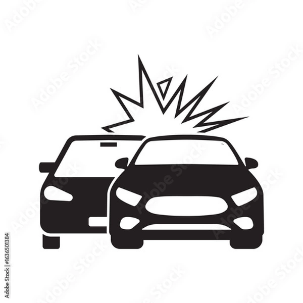 Fototapeta Black and White Icon Illustration of Rear-End Car Collision with Impact Symbol