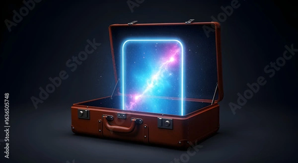 Obraz 3d render of a suitcase with a map