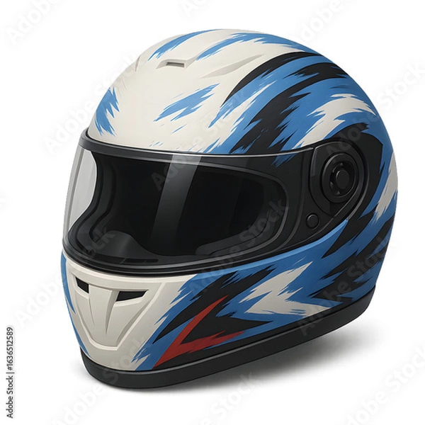 Fototapeta 3D Isometric Full-Face Motorcycle Helmet with Blue Brushstroke Design

